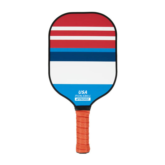 Blue, Red, White Striped Fiberglass Pickleball Paddle