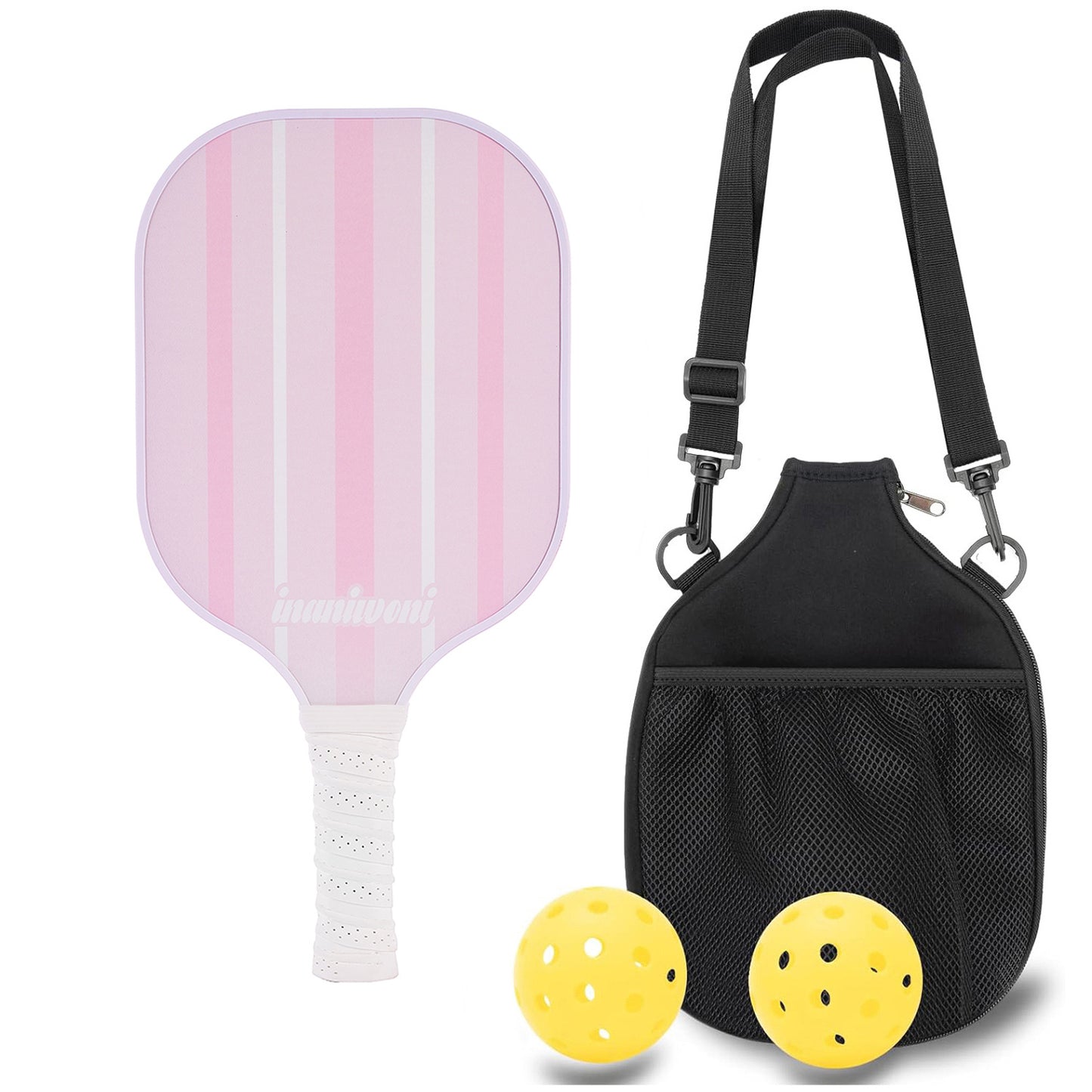 Pink & White Carbon Fiber Pickleball Paddle Set – Paddle, Balls & Carry Bag