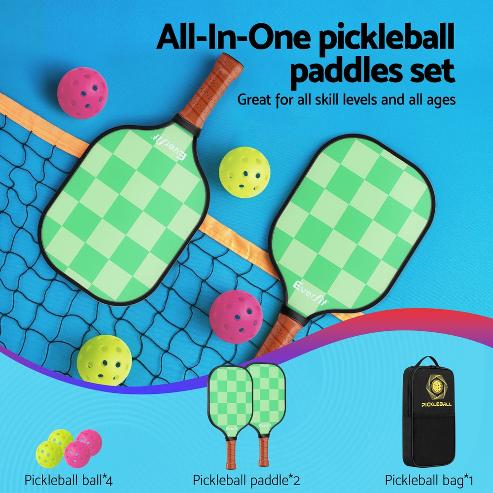 Everfit Pickleball Fibreglass Paddle Set with 4 Balls and Carry Bag