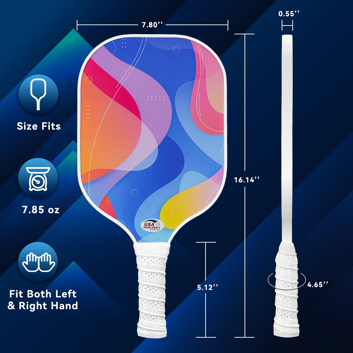 Swirl Coloured Pickleball Paddle Set with 4 Balls – Fiberglass Surface, Lightweight Grip