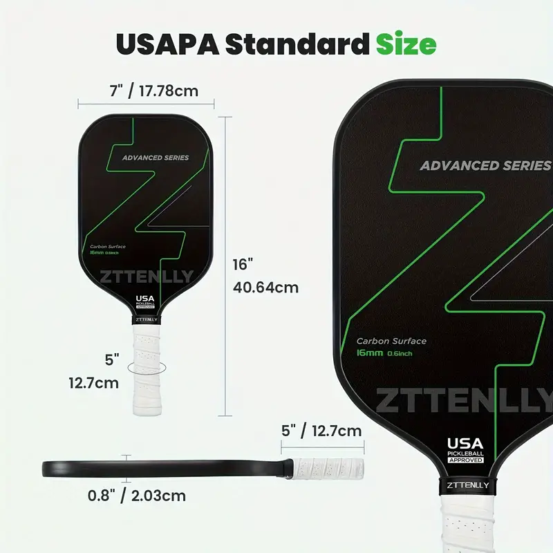 T300 Graphite Carbon Fiber Pickleball Paddle black/green
