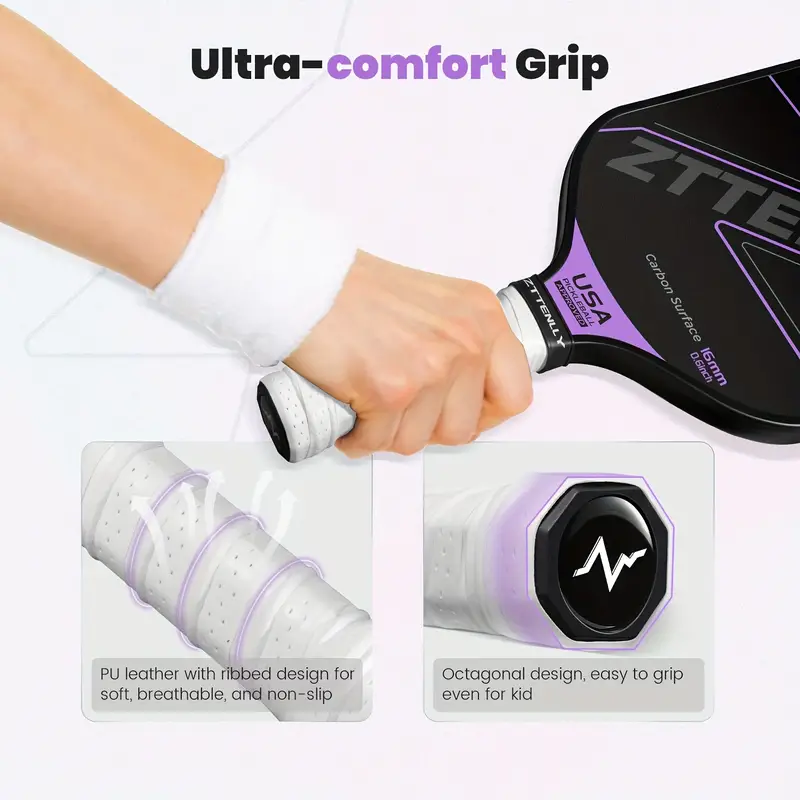 T300 Graphite Carbon Fiber Pickleball Paddle Black/purple