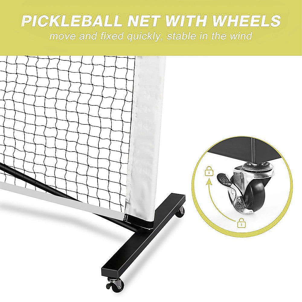 Portable 6.7m Pickleball Net Set – Heavy Duty Metal Frame with Wheels