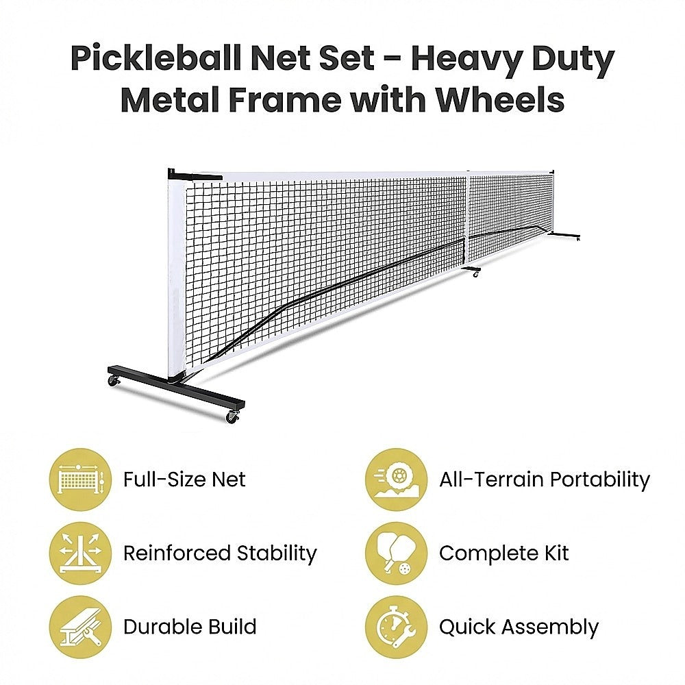 Portable 6.7m Pickleball Net Set – Heavy Duty Metal Frame with Wheels