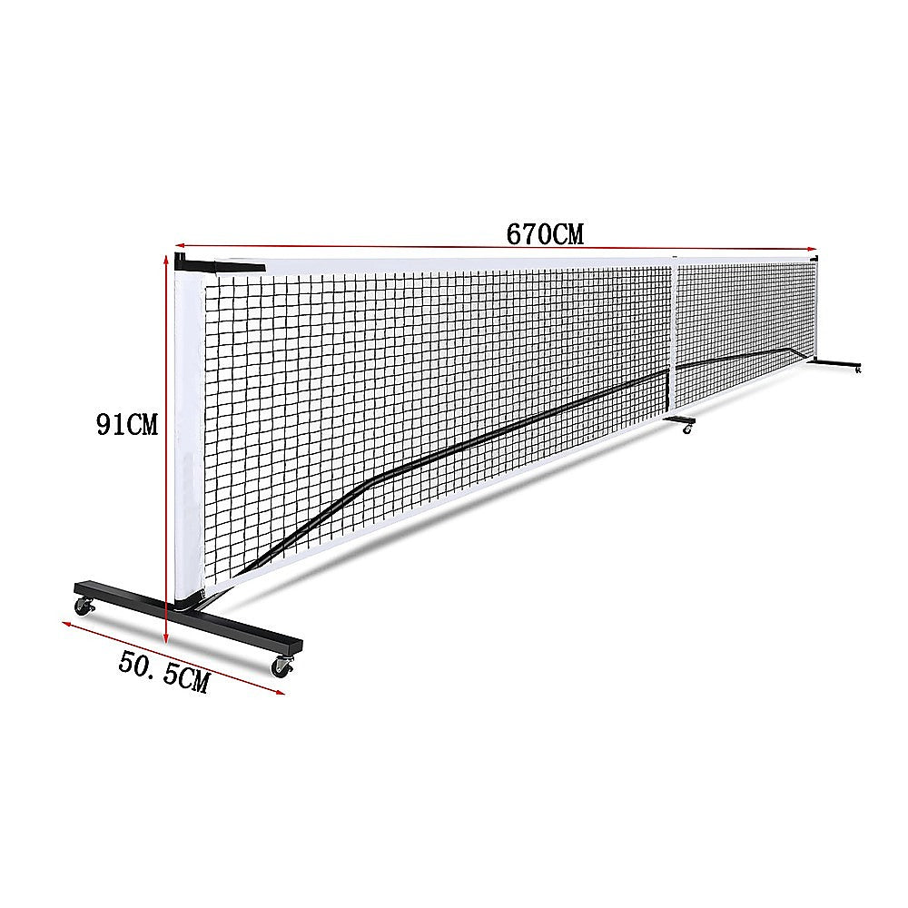Portable 6.7m Pickleball Net Set – Heavy Duty Metal Frame with Wheels