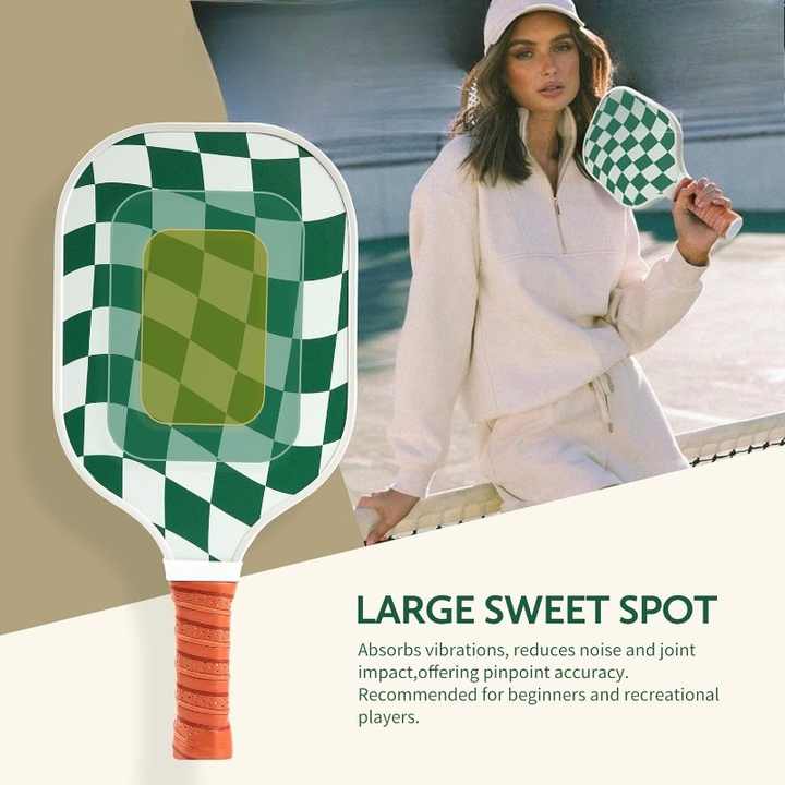 White And Green Checkers T700 Carbon Fiber Pickleball Paddle Set - 2 Paddles, 4 Balls, and Carry Bag