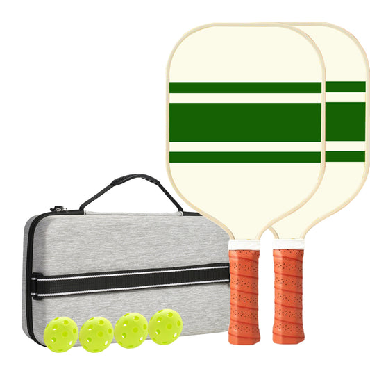 White With Green Stripes Carbon Fiber Paddle Set - 2 Paddles, 4 Balls, and Carry Bag