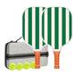 White And Green Vertical Stripes Carbon Fiber Paddle Set - 2 Paddles, 4 Balls, and Carry Bag