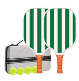 White And Green Vertical Stripes Carbon Fiber Paddle Set - 2 Paddles, 4 Balls, and Carry Bag