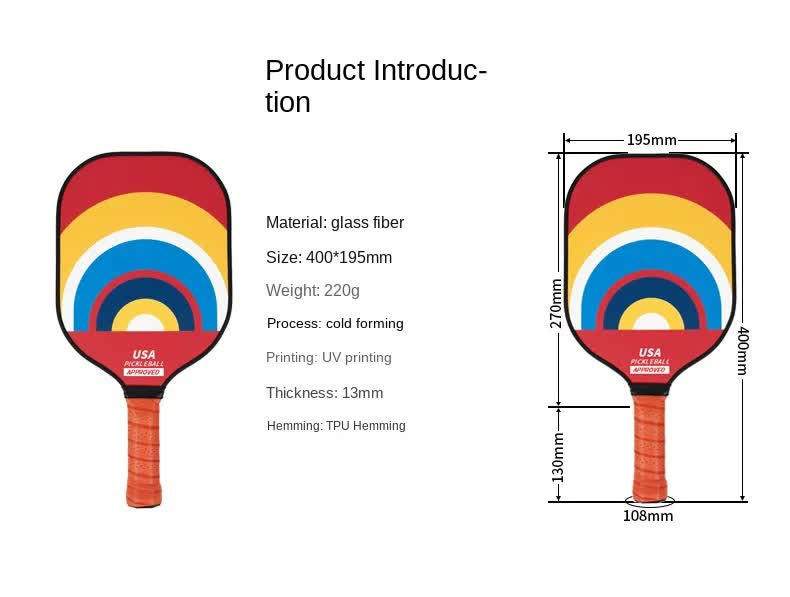 Colourful Arch Fiberglass Pickleball Paddle