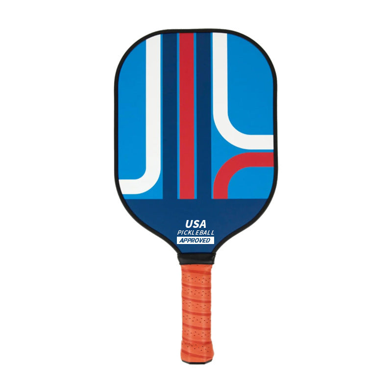 Blue, Red, White Patterned Fiberglass Pickleball Paddle