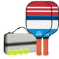 Blue, Red, White Striped Fiberglass Pickleball Paddle Set - 2 Paddles, 4 Balls, and Portable Carry Bag for Outdoor Play