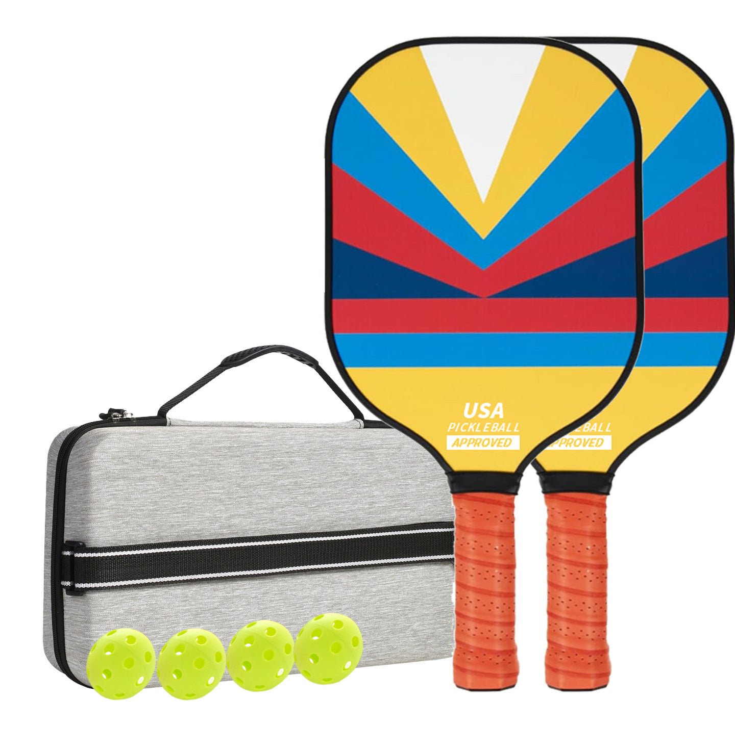 Geometric Patterns Fiberglasss Paddle Set - 2 Paddles, 4 Balls, and Portable Carry Bag
