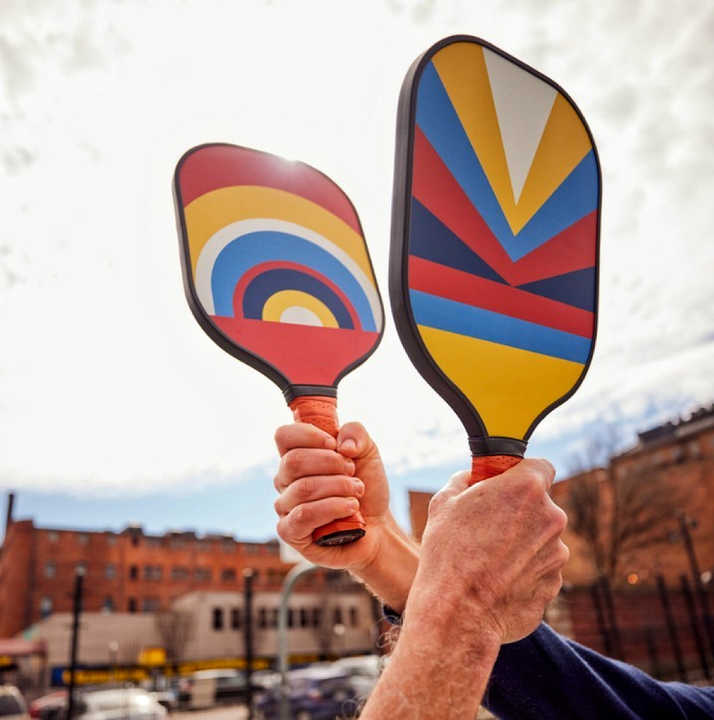 Geometric Patterns Fiberglasss Paddle Set - 2 Paddles, 4 Balls, and Portable Carry Bag