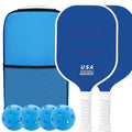 Blue Fiberglass Pickleball Paddle Set - 2 Paddles, 4 Balls, and Carry Bag