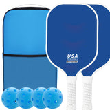 Blue Fiberglass Pickleball Paddle Set - 2 Paddles, 4 Balls, and Carry Bag