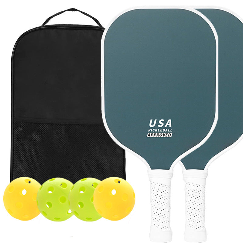 Dark Green Fiberglass Pickleball Paddle Set - 2 Paddles, 4 Balls, and Carry Bag