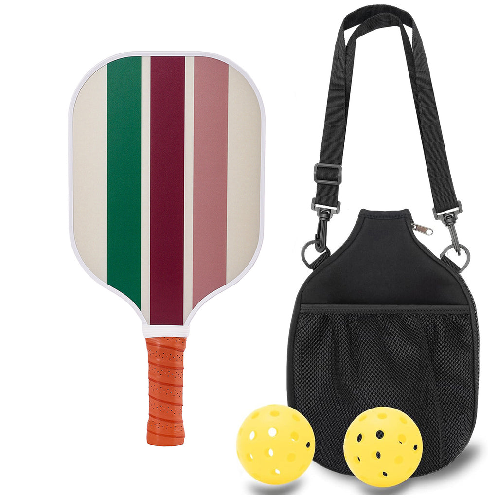 Colorful Stripes Fiberglass Pickleball Paddle Set - with Carry Bag & 2 Balls & Paddle