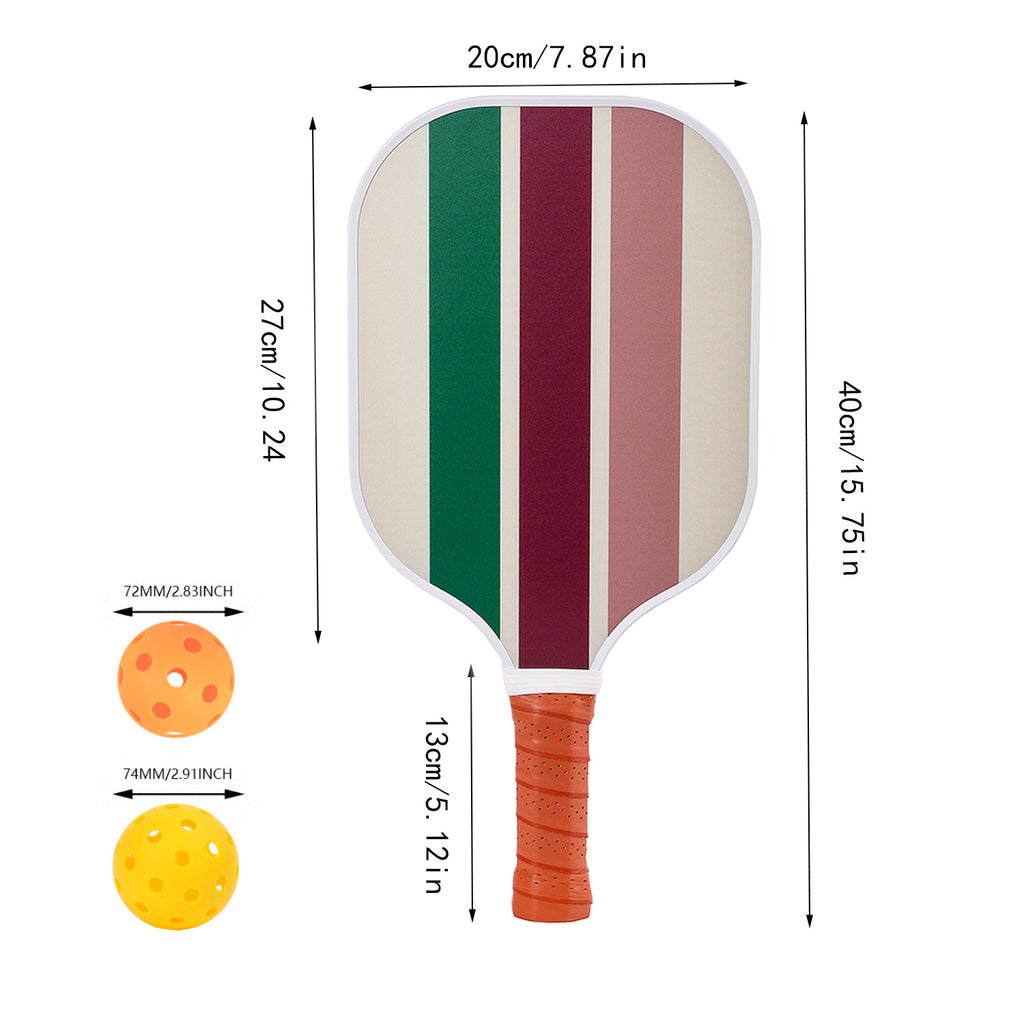 Colorful Stripes Fiberglass Pickleball Paddle Set - with Carry Bag & 2 Balls & Paddle