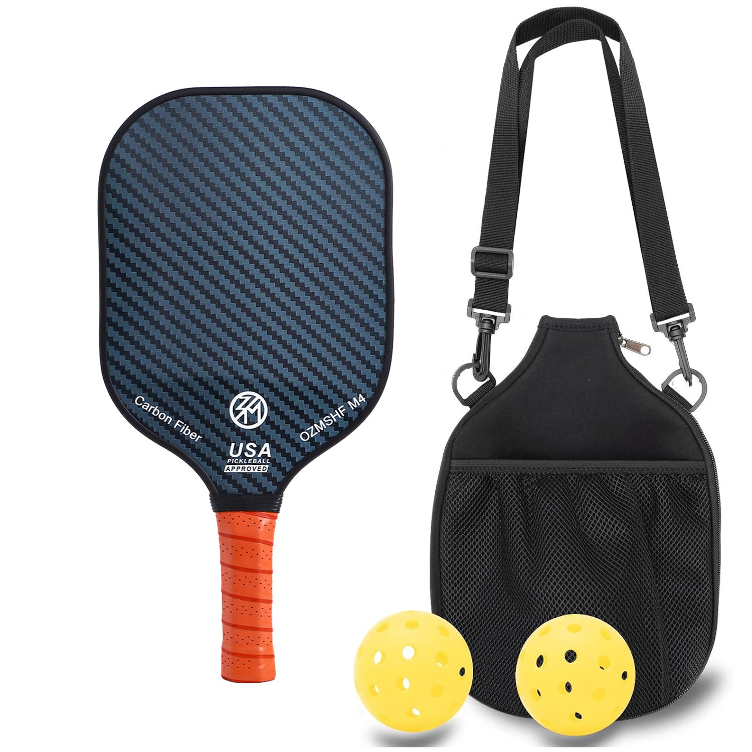 Black Patterned Carbon Fiber Pickleball Paddle Set