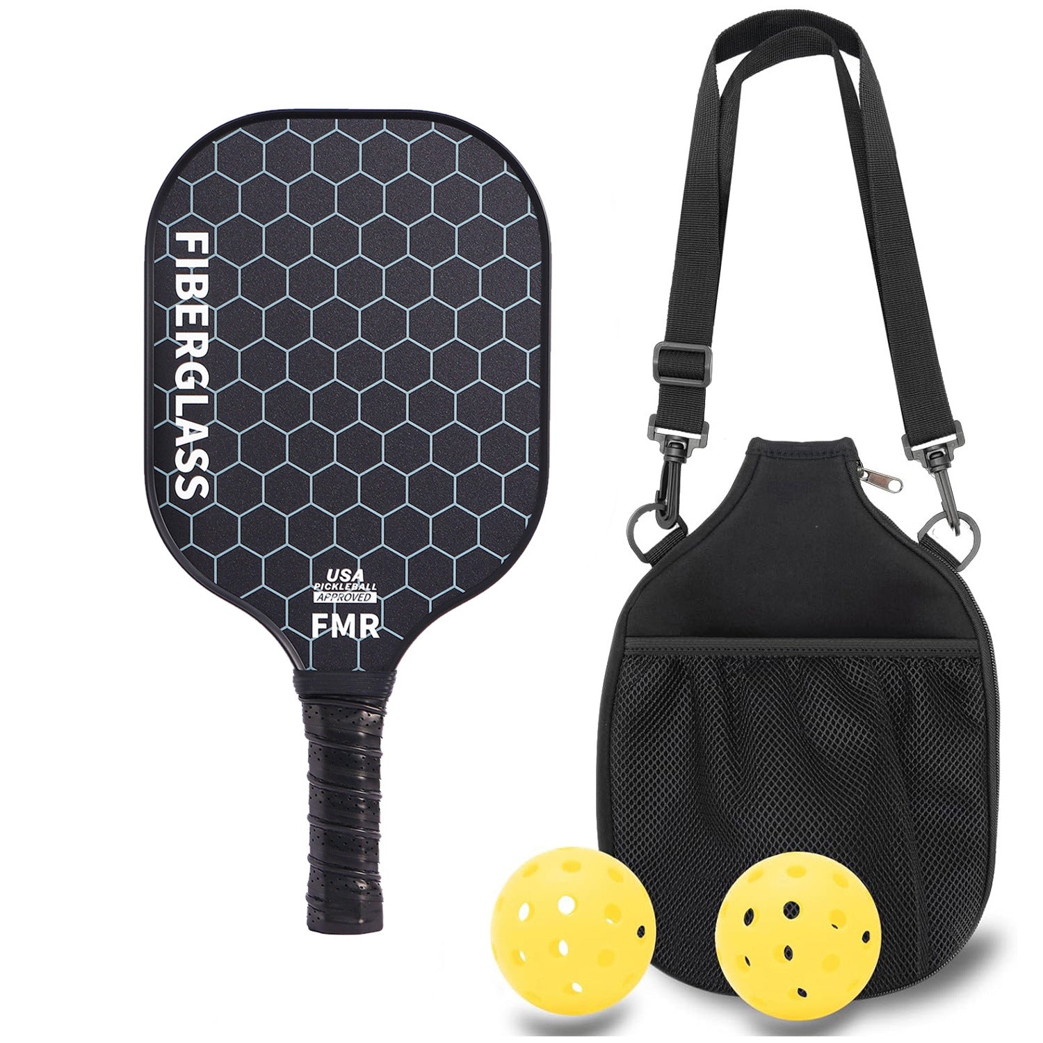 Black Honeycomb Patterned Carbon Fiber Pickleball Paddle Set