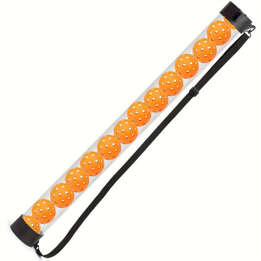 14-Piece Orange 40 Hole Pickleball Balls with Clear Pickleball Ball Retriever Tube for Indoor / Outdoor Play - No Bending Ball Collector with Shoulder Strap and Fence Hook - Practical Pickleball Court Accessory