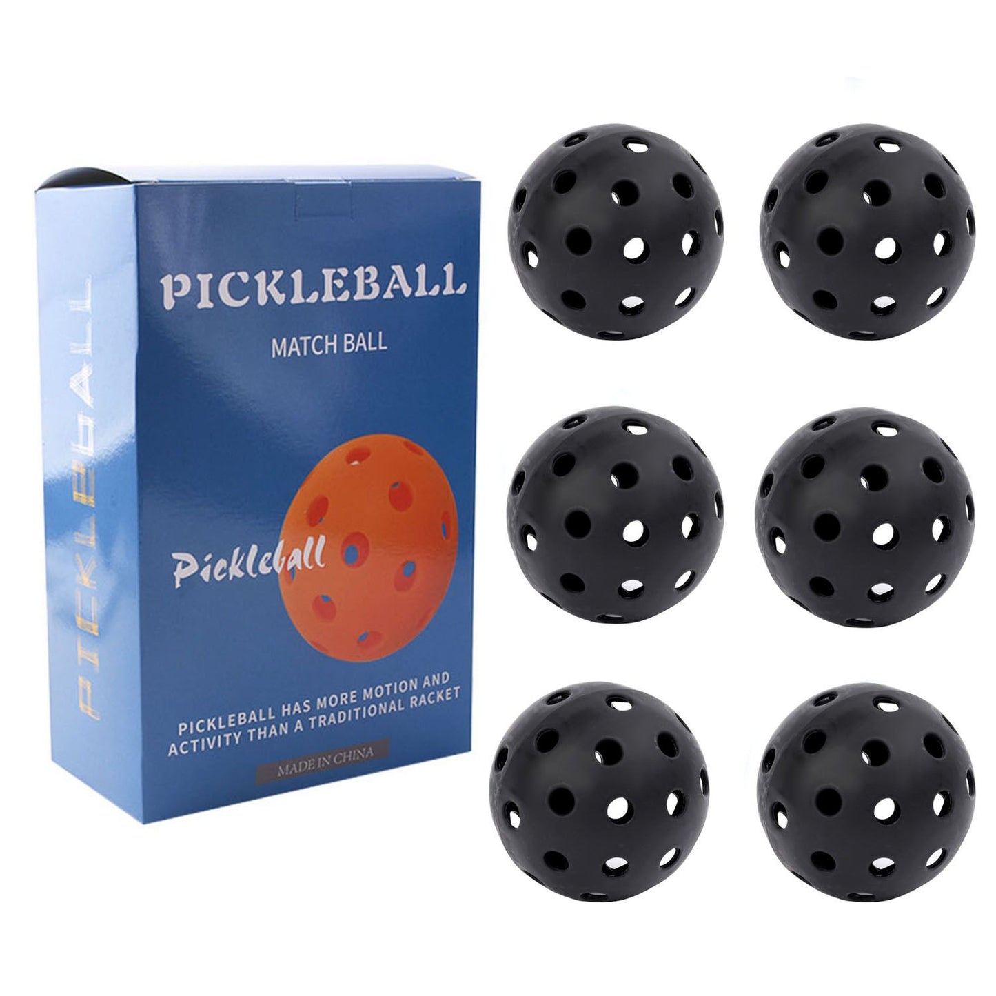 Black 40 Hole Pickleball Balls - 6 pack