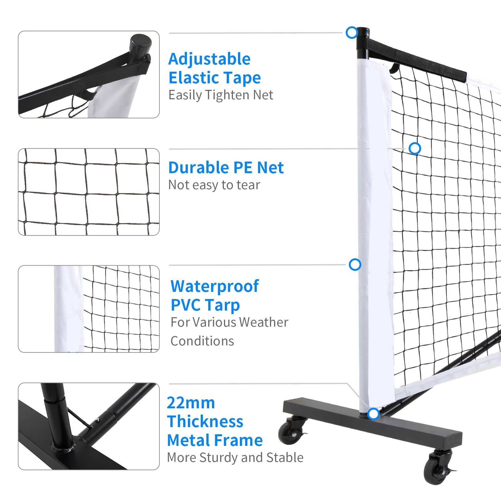 Iron Pipe Pickleball Net
 Six-wheel Portable